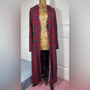 Torrid Red Plaid Challis Maxi Shirt Duster Kimono